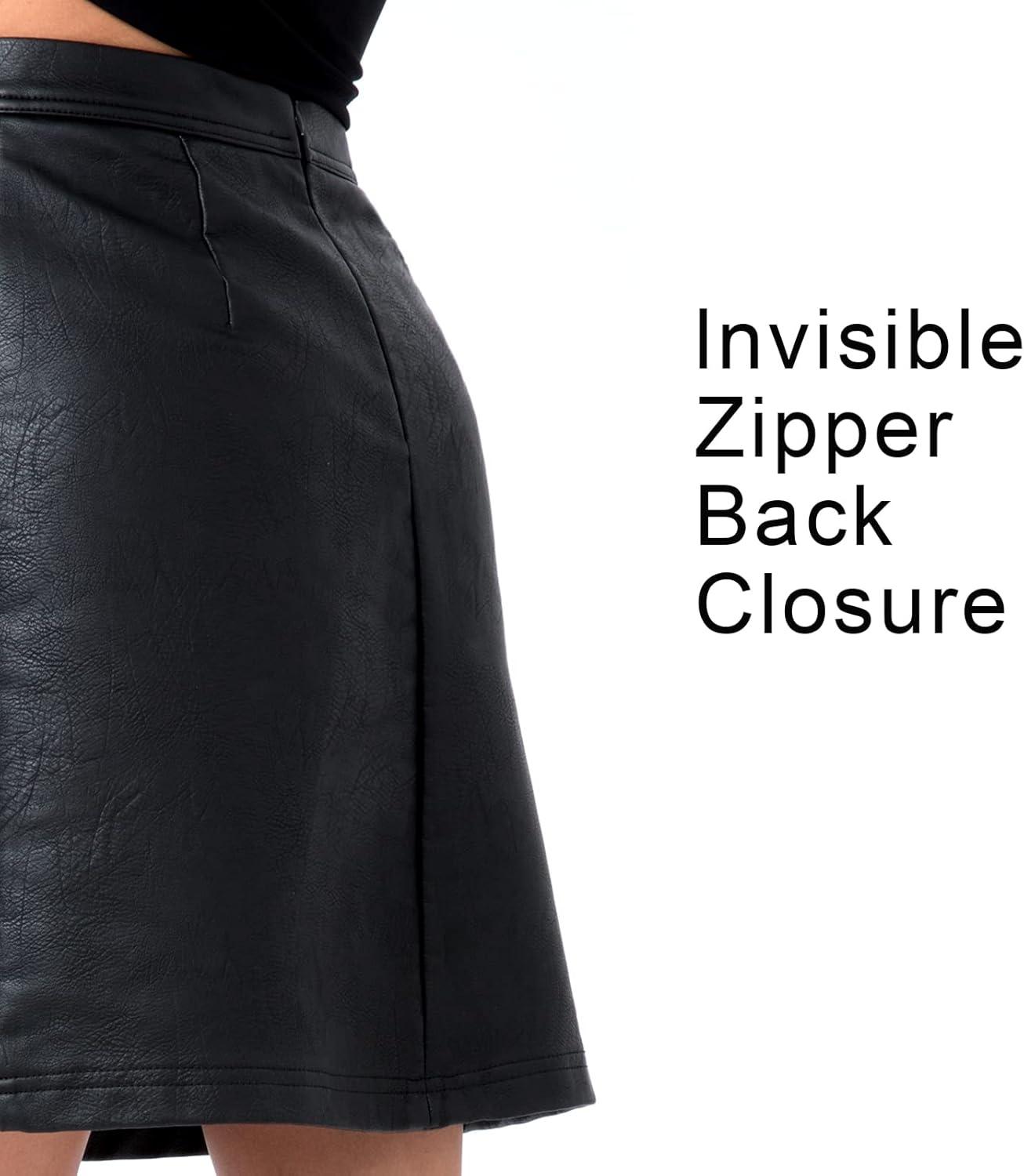imageTagoo Faux Leather Skirts for Women High Waisted Mini Skirt for Work Business Casual Pleather A Line Knee Length Wrap Skirt