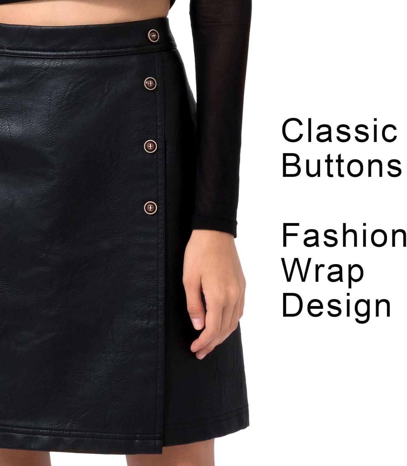 imageTagoo Faux Leather Skirts for Women High Waisted Mini Skirt for Work Business Casual Pleather A Line Knee Length Wrap Skirt