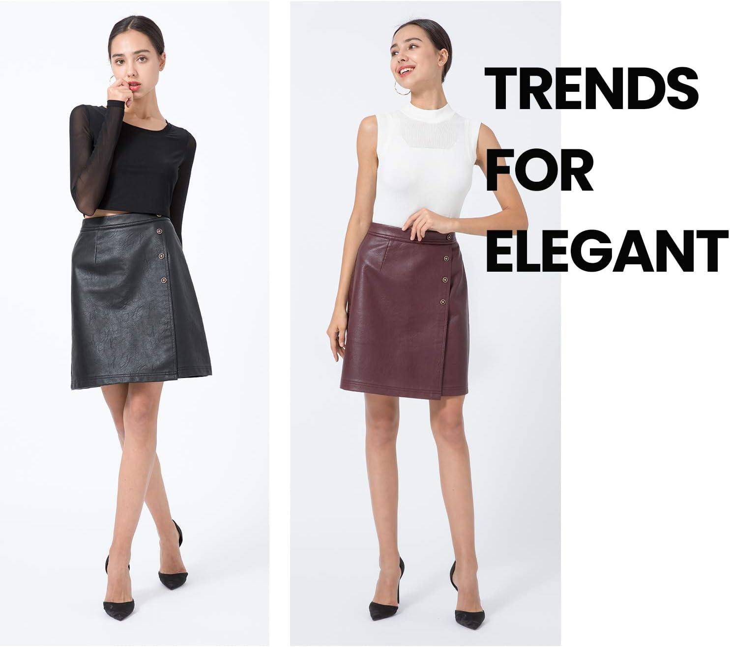 imageTagoo Faux Leather Skirts for Women High Waisted Mini Skirt for Work Business Casual Pleather A Line Knee Length Wrap Skirt