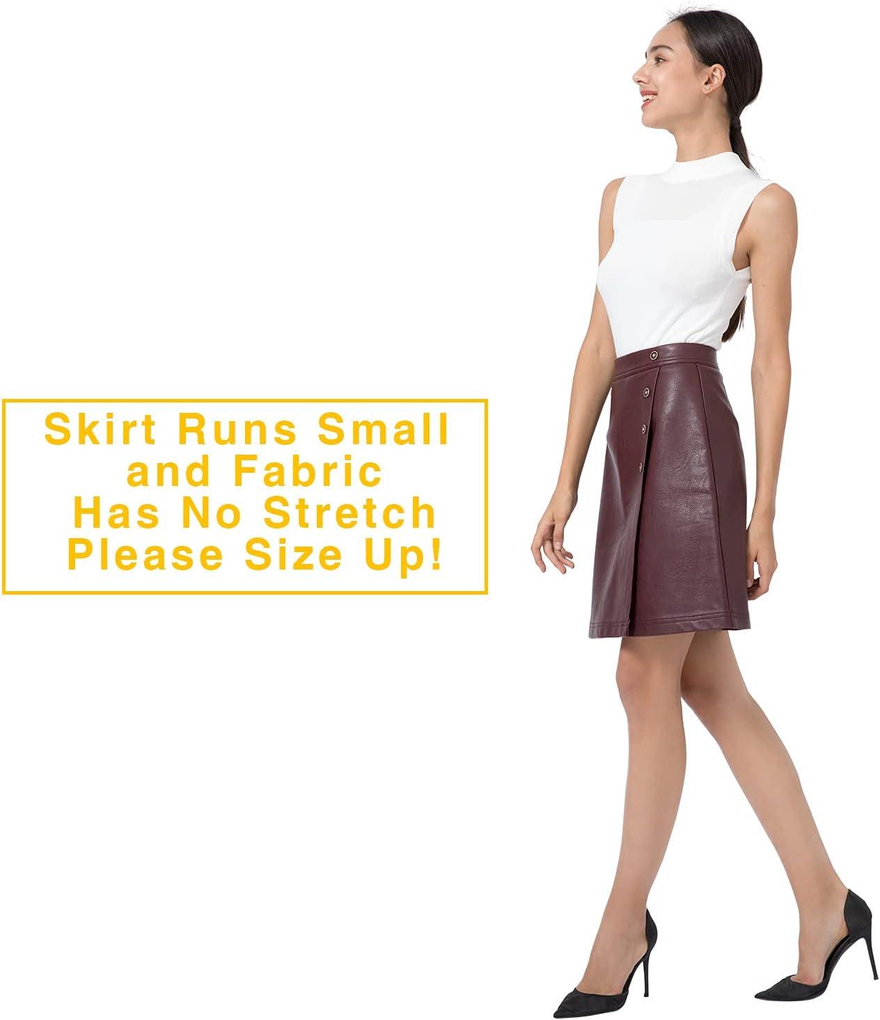 imageTagoo Leather Skirts for Women Knee Length Midi Skirts High Waisted Zipper Wrap Skirts