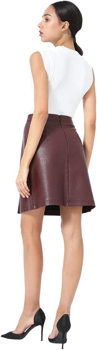 imageTagoo Leather Skirts for Women Knee Length Midi Skirts High Waisted Zipper Wrap Skirts