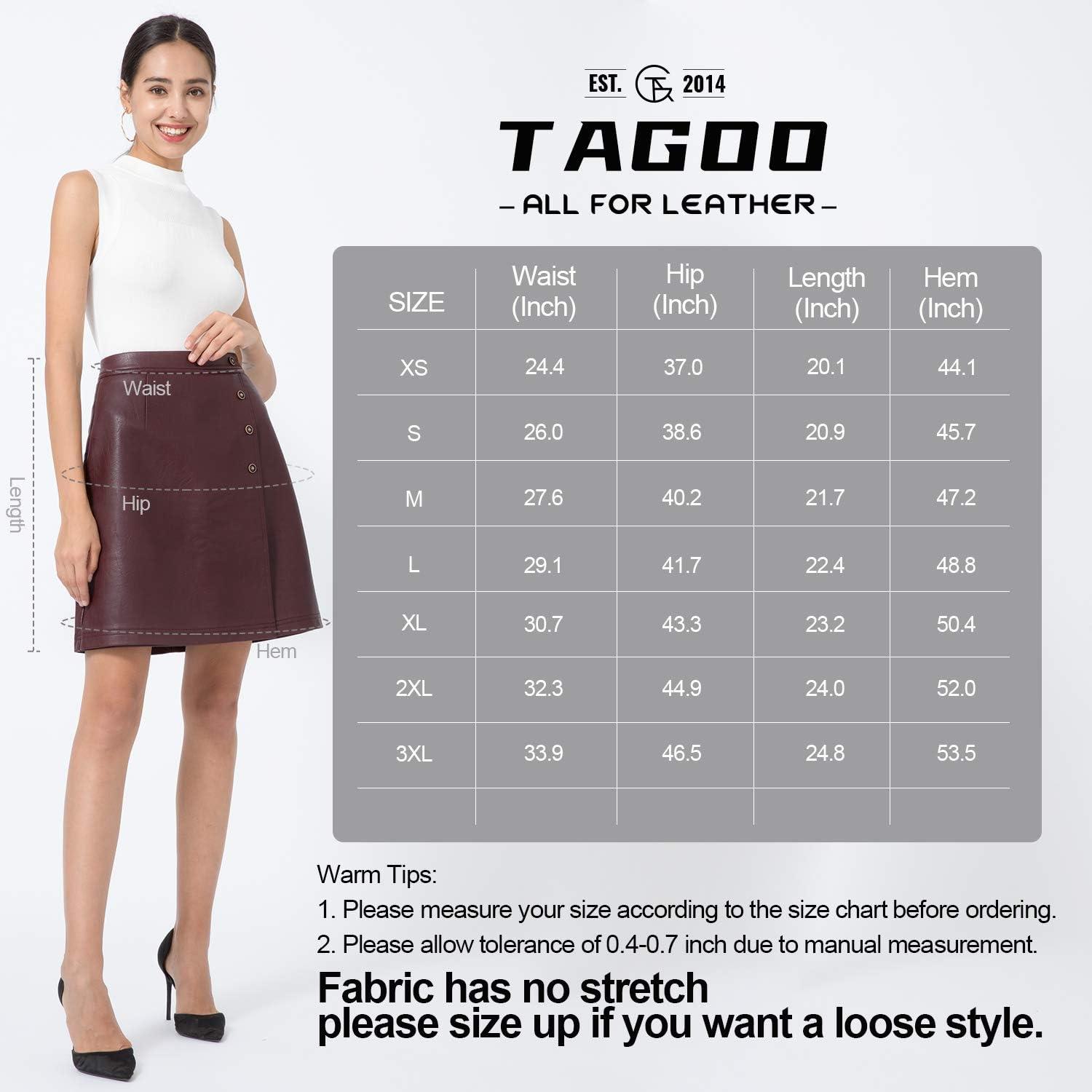 imageTagoo Leather Skirts for Women Knee Length Midi Skirts High Waisted Zipper Wrap Skirts