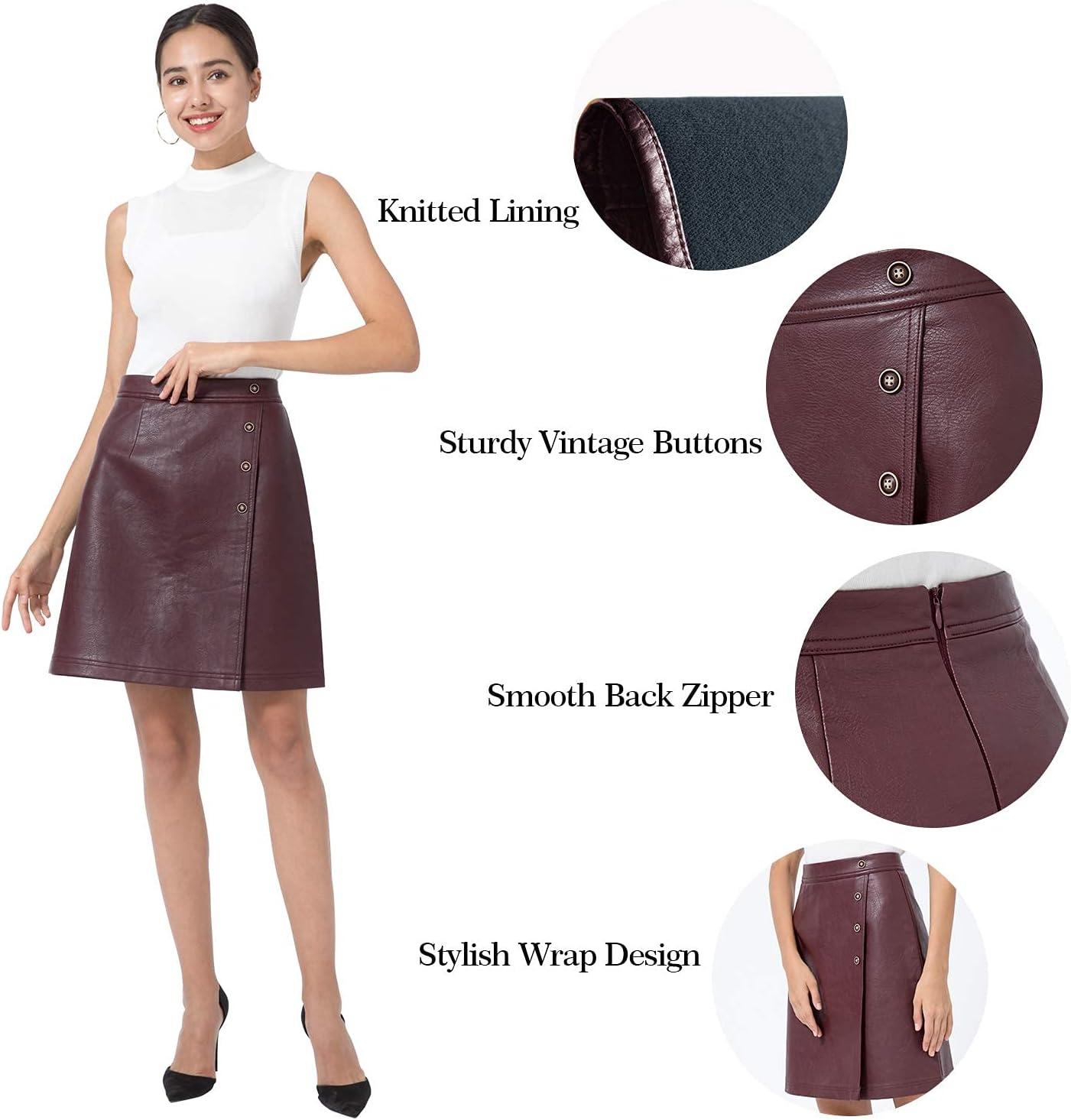 imageTagoo Leather Skirts for Women Knee Length Midi Skirts High Waisted Zipper Wrap Skirts