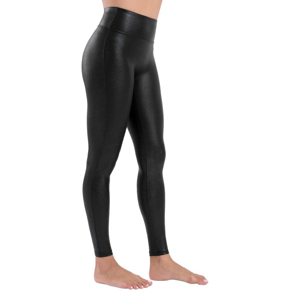 imageTagoo Faux Leather Leggings for Women Tummy Control Dressy Leggings High Waisted Pleather Pants Disco OutfitsBlack