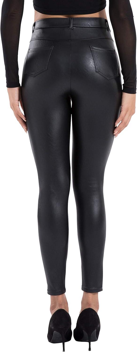 imageTagoo Faux Leather Leggings for Women High Waisted Pleather Pants Stretch Tights with PocketsBlack