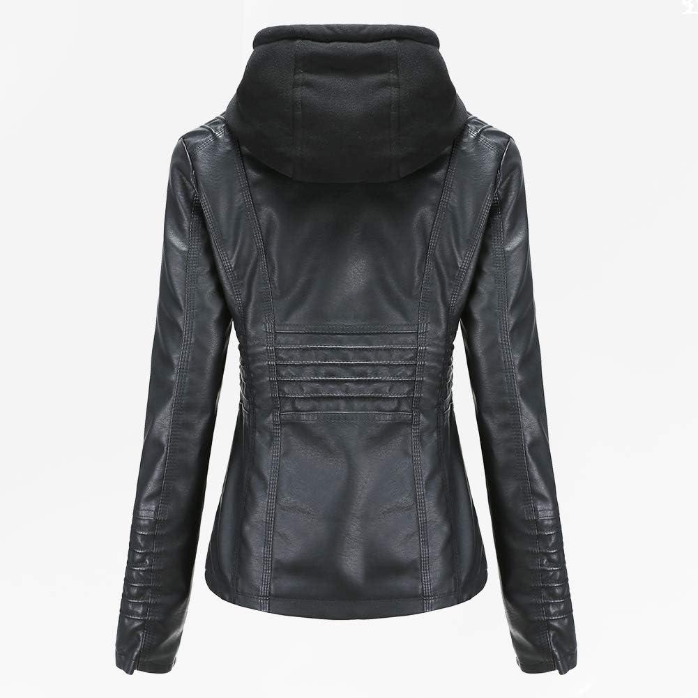 imageTagoo Faux Leather Jacket Women Motorcycle Coat for Biker with Removable Hood Plus SizeBlack