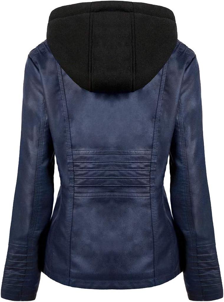 imageTagoo Faux Leather Jacket Women Motorcycle Coat for Biker with Removable Hood Plus SizeNavy Blue