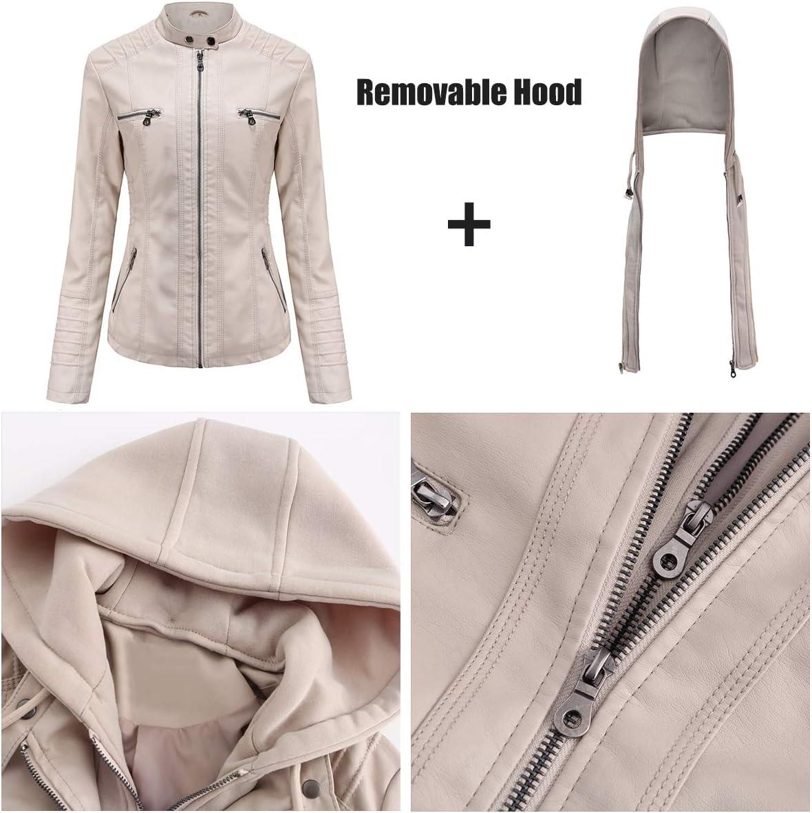 imageTagoo Faux Leather Jacket Women Motorcycle Coat for Biker with Removable Hood Plus SizeOffwhite