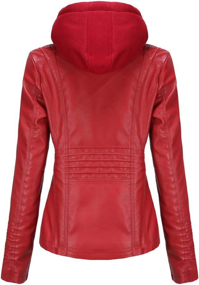 imageTagoo Faux Leather Jacket Women Motorcycle Coat for Biker with Removable Hood Plus SizeRed