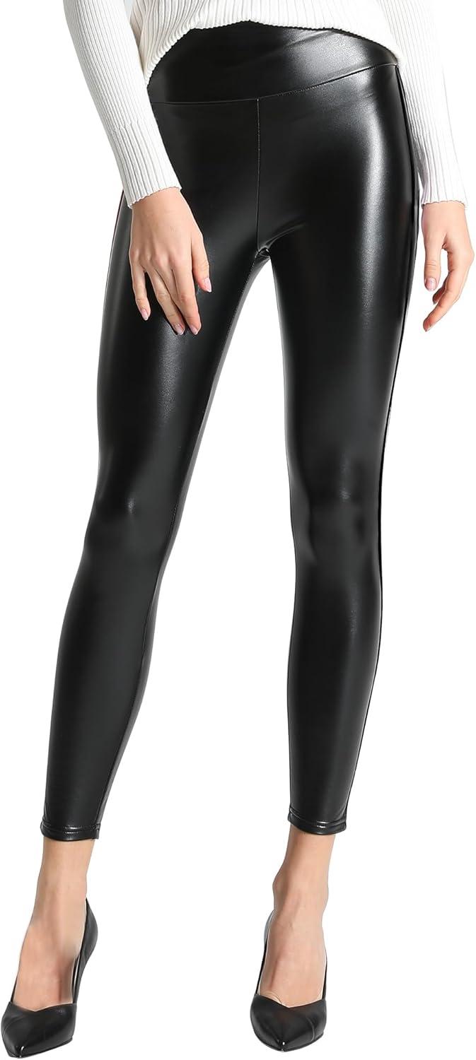 imageTagoo Womens Stretchy Faux Leather Leggings Pants Sexy Red High Waisted Tights