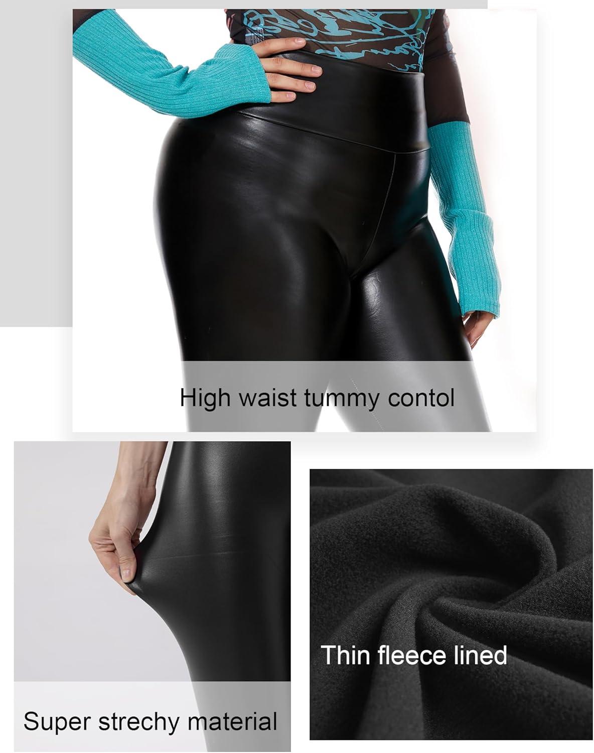 imageTagoo Womens Stretchy Faux Leather Leggings Pants Sexy Red High Waisted Tights