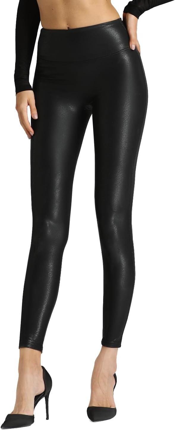 imageTagoo Womens Stretchy Faux Leather Leggings Pants Sexy Red High Waisted TightsMatte Black