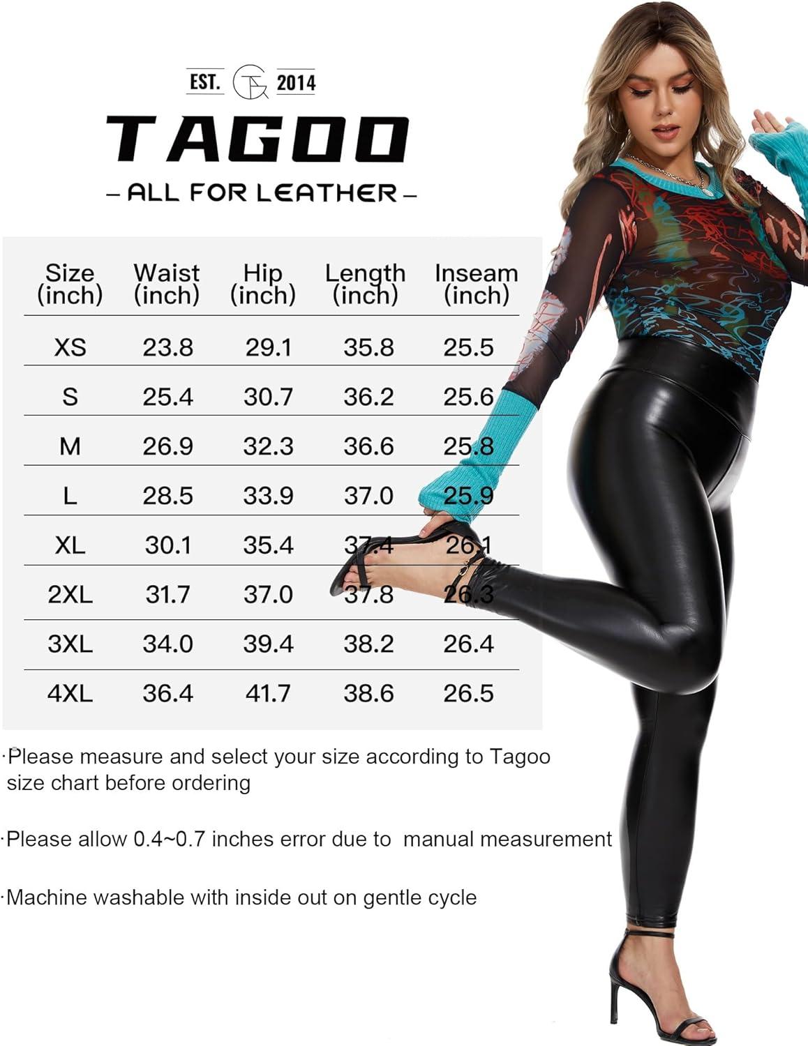 imageTagoo Womens Stretchy Faux Leather Leggings Pants Sexy Red High Waisted TightsRed