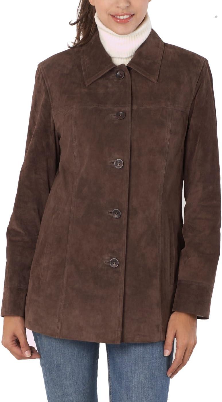 imageBGSD Women Anna Suede Leather Car Coat Also available in Plus Size amp PetiteBrown