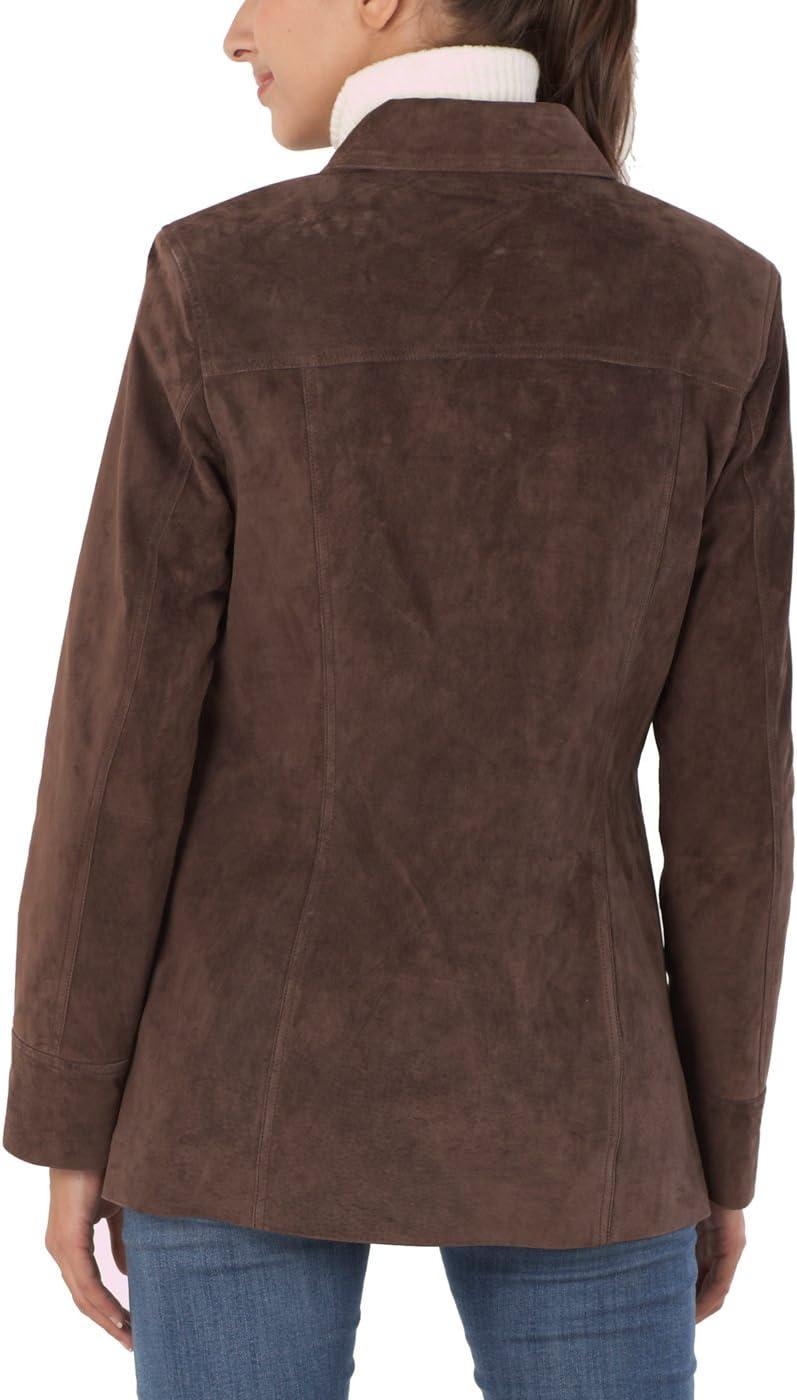 imageBGSD Women Anna Suede Leather Car Coat Also available in Plus Size amp PetiteBrown