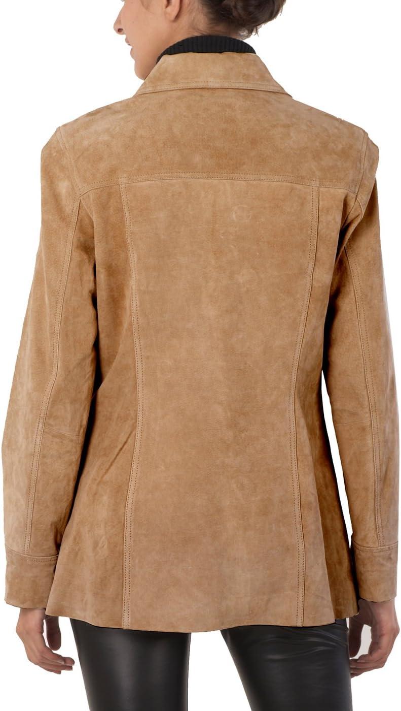 imageBGSD Women Anna Suede Leather Car Coat Also available in Plus Size amp PetiteCaramel