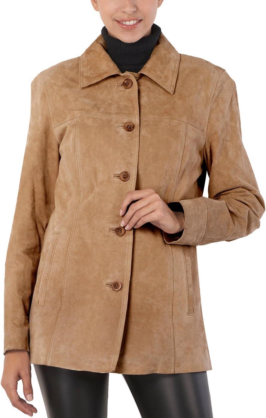 imageBGSD Women Anna Suede Leather Car Coat Also available in Plus Size amp PetiteCaramel
