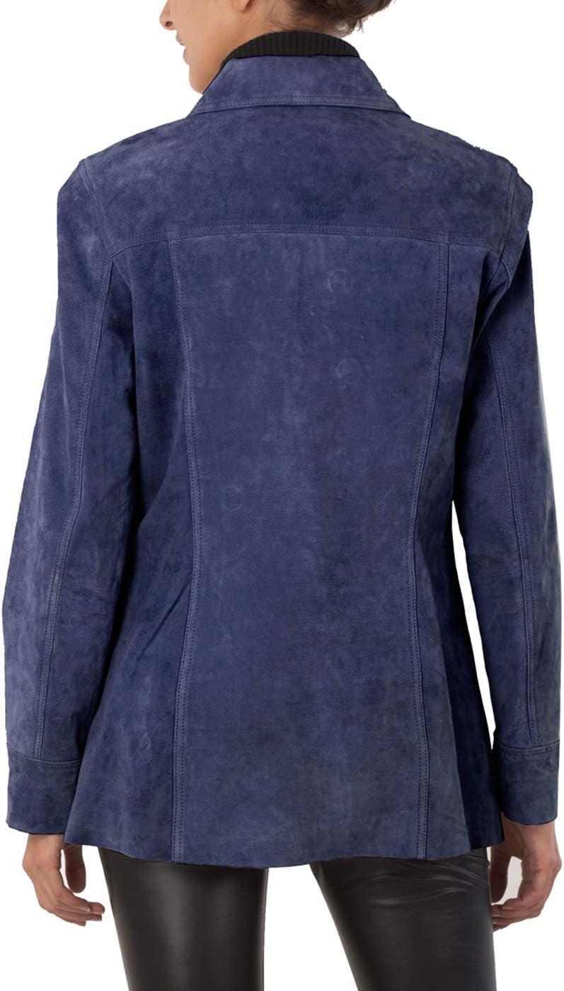 imageBGSD Women Anna Suede Leather Car Coat Also available in Plus Size amp PetiteNavy