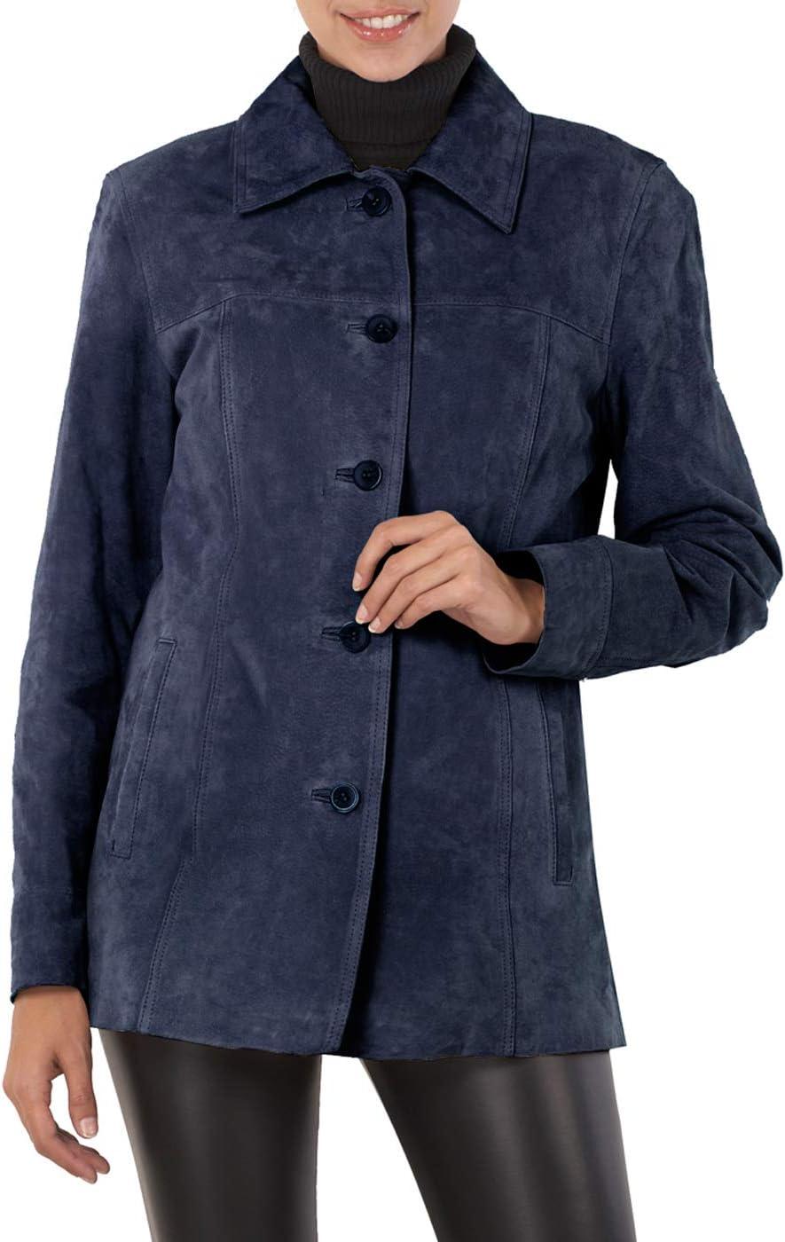 imageBGSD Women Anna Suede Leather Car Coat Also available in Plus Size amp PetiteNavy