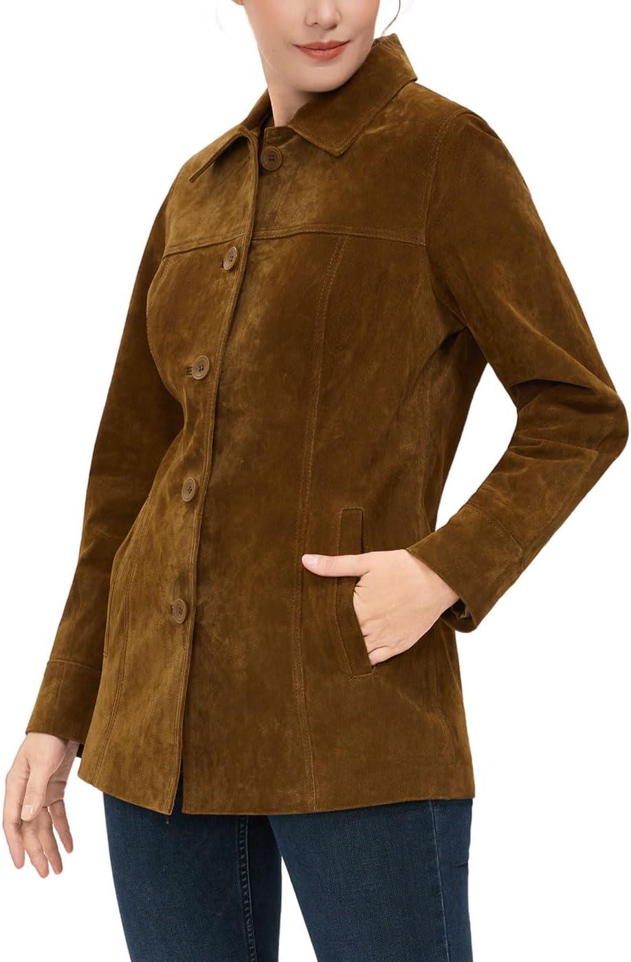 imageBGSD Women Anna Suede Leather Car Coat Also available in Plus Size amp PetiteTobacco
