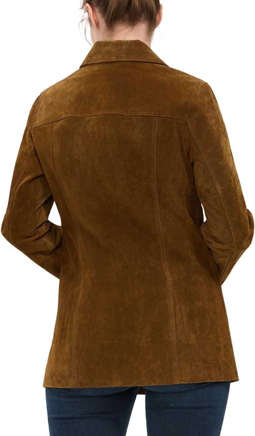 imageBGSD Women Anna Suede Leather Car Coat Also available in Plus Size amp PetiteTobacco
