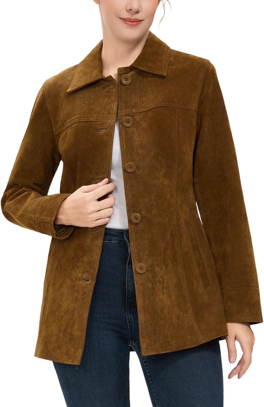 imageBGSD Women Anna Suede Leather Car Coat Also available in Plus Size amp PetiteTobacco