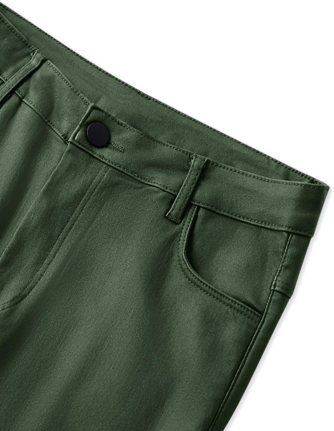 imageBenfoly Leather Pants for Women High Waisted Skinny Tummy Control Thick Thermal Lined Stretch Sexy Push Up Pleather LeggingsArmy Green