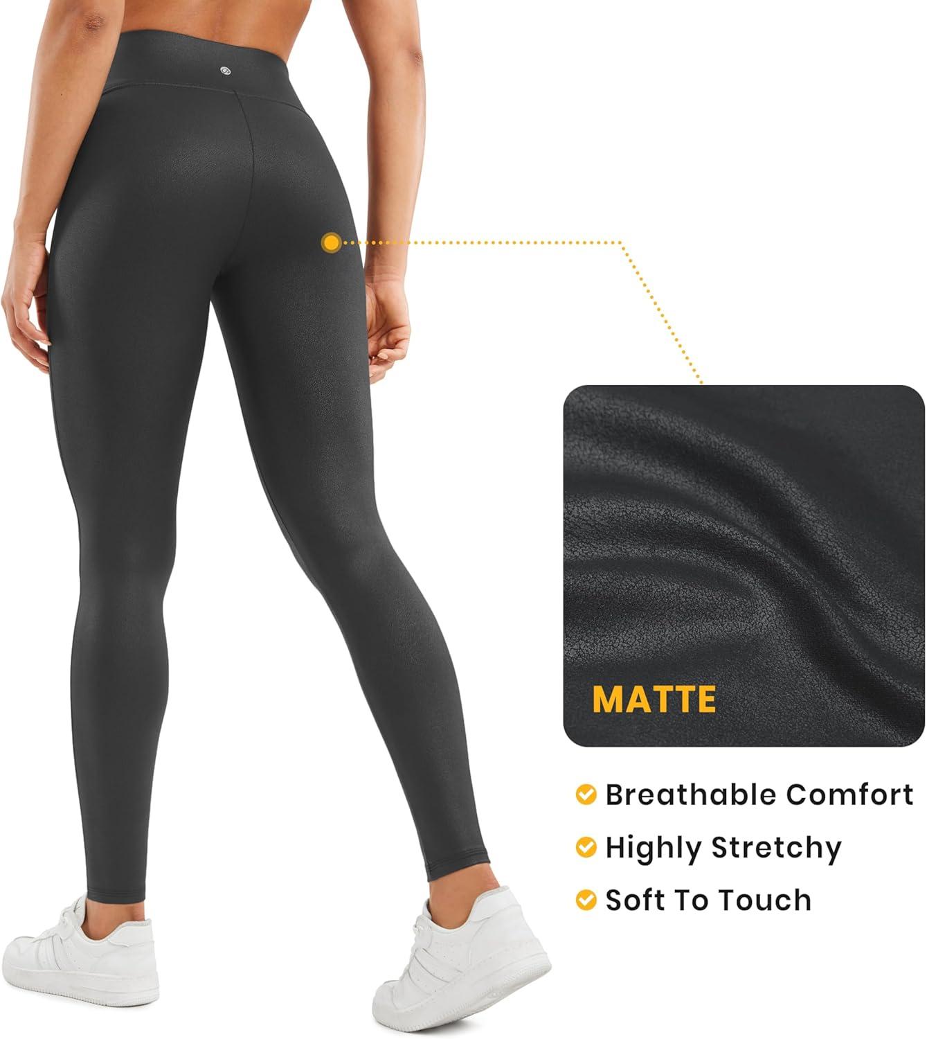 imageCRZ YOGA No Front Seam Faux Leather Leggings 28 Butterluxe Matte High Waist Stretch Tights Womens Pleather PantsBlack Foil Pattern