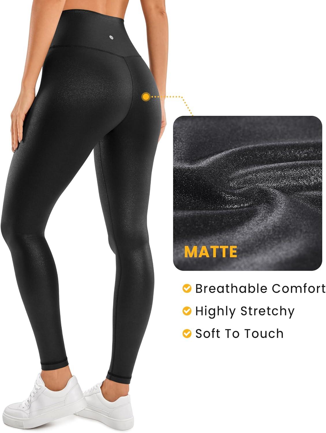imageCRZ YOGA No Front Seam Faux Leather Leggings 28 Butterluxe Matte High Waist Stretch Tights Womens Pleather PantsFaux Leather Black