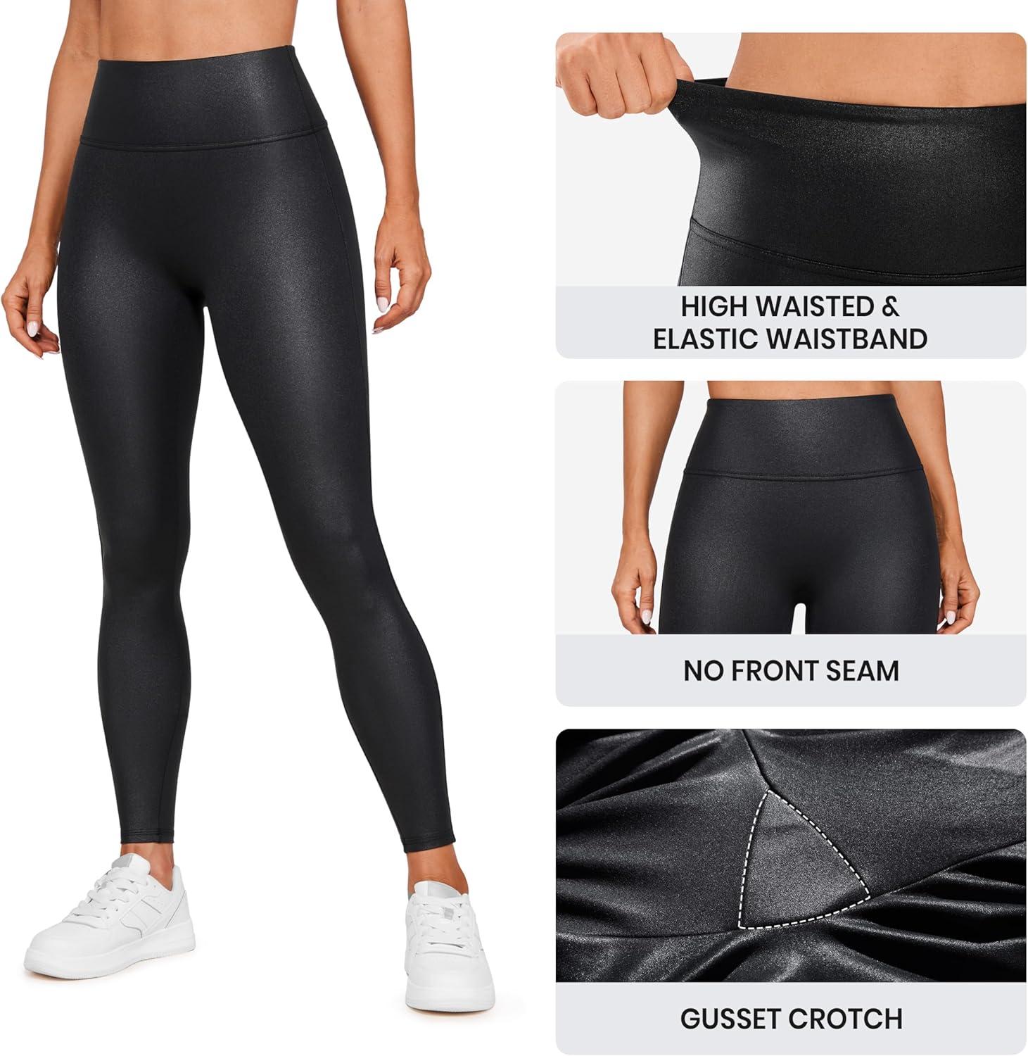 imageCRZ YOGA No Front Seam Faux Leather Leggings 28 Butterluxe Matte High Waist Stretch Tights Womens Pleather PantsFaux Leather Black