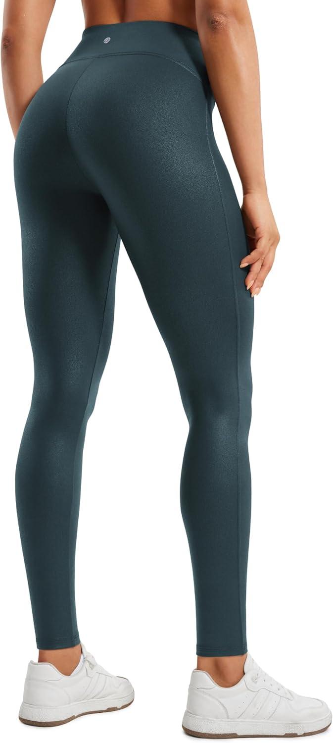 imageCRZ YOGA No Front Seam Faux Leather Leggings 28 Butterluxe Matte High Waist Stretch Tights Womens Pleather PantsForest Dark Green Foil Pattern