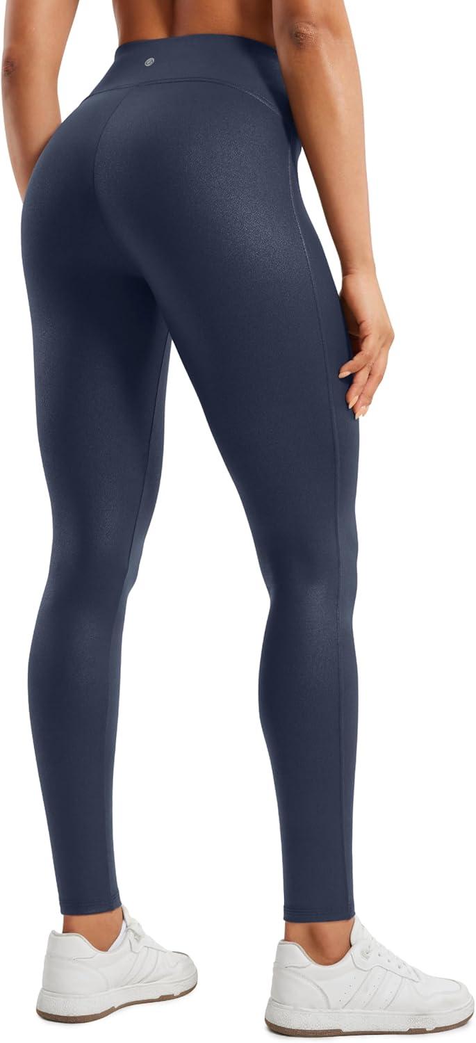 imageCRZ YOGA No Front Seam Faux Leather Leggings 28 Butterluxe Matte High Waist Stretch Tights Womens Pleather PantsReal Navy Foil Pattern