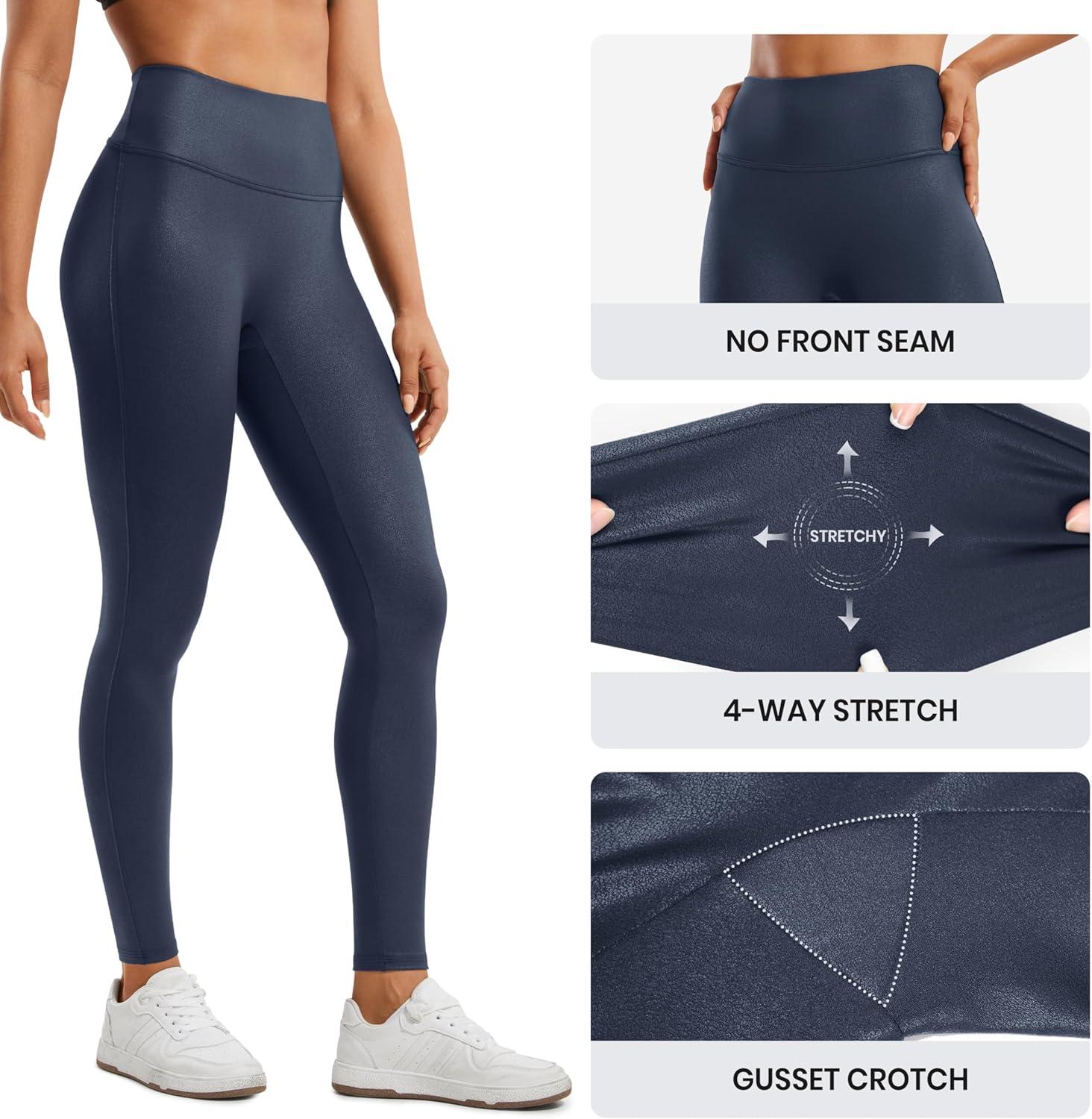 imageCRZ YOGA No Front Seam Faux Leather Leggings 28 Butterluxe Matte High Waist Stretch Tights Womens Pleather PantsReal Navy Foil Pattern
