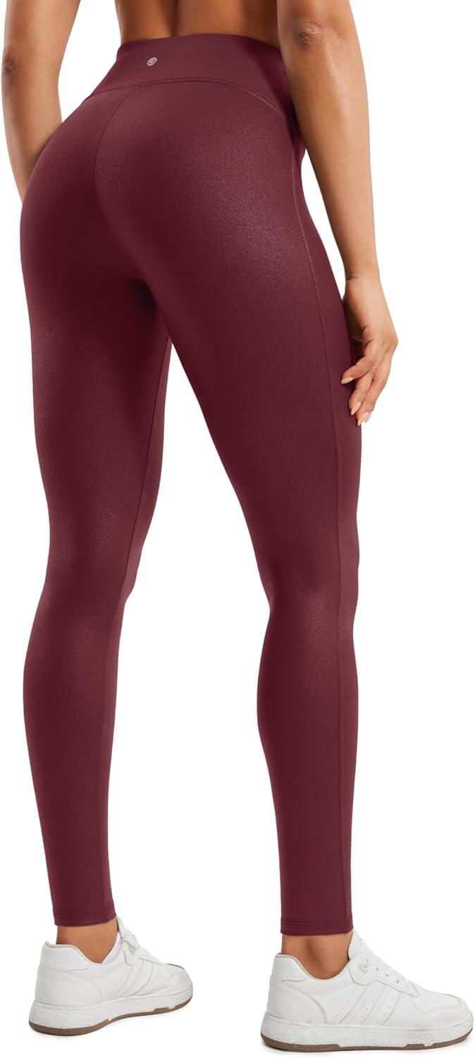 imageCRZ YOGA No Front Seam Faux Leather Leggings 28 Butterluxe Matte High Waist Stretch Tights Womens Pleather PantsRed Merlot Foil Pattern