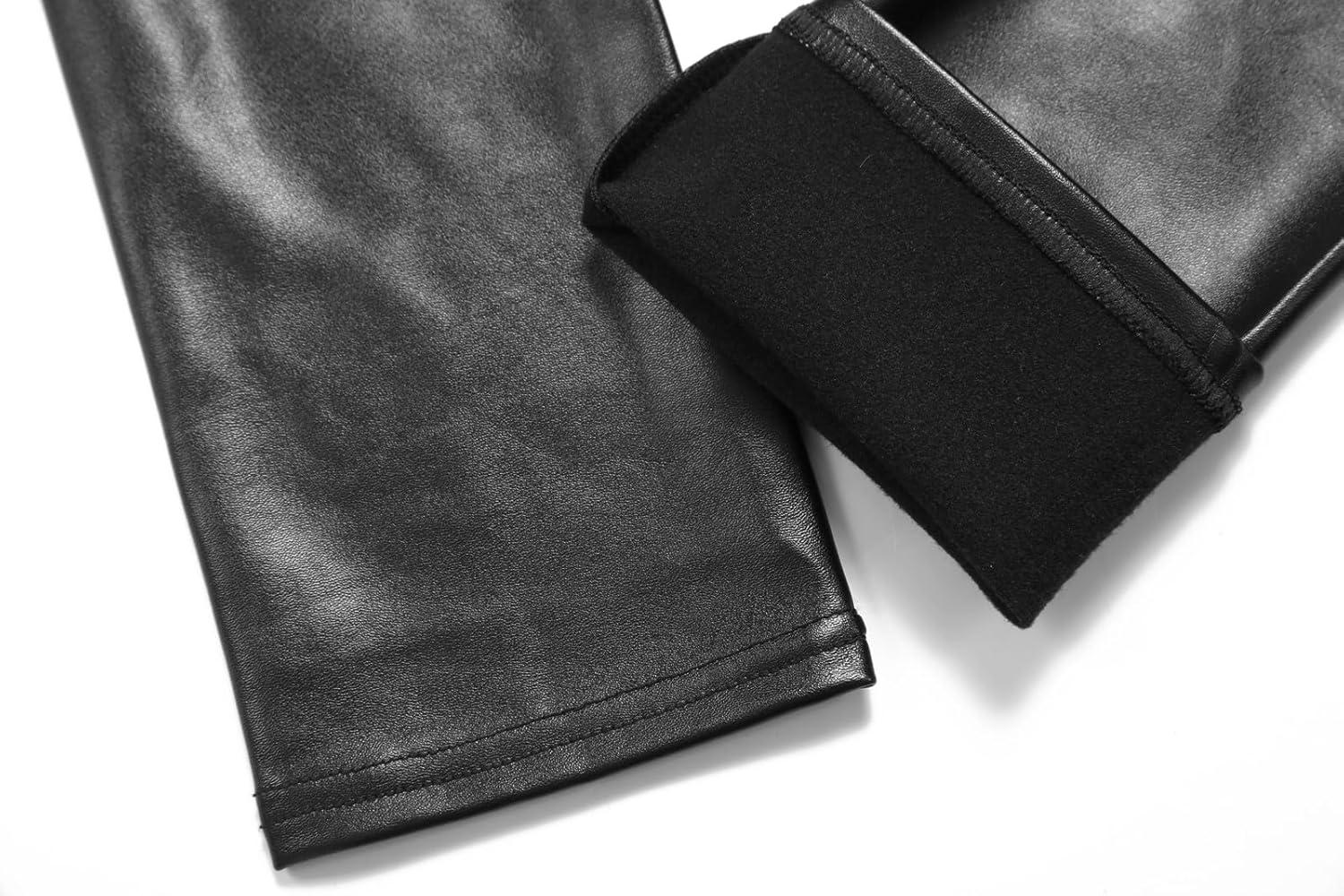 imageKotii Womens Soft Faux Leather Leggings High Waisted Leather Pants PU Slim Pleather Pants TightsFleece Lined With Pockets823black