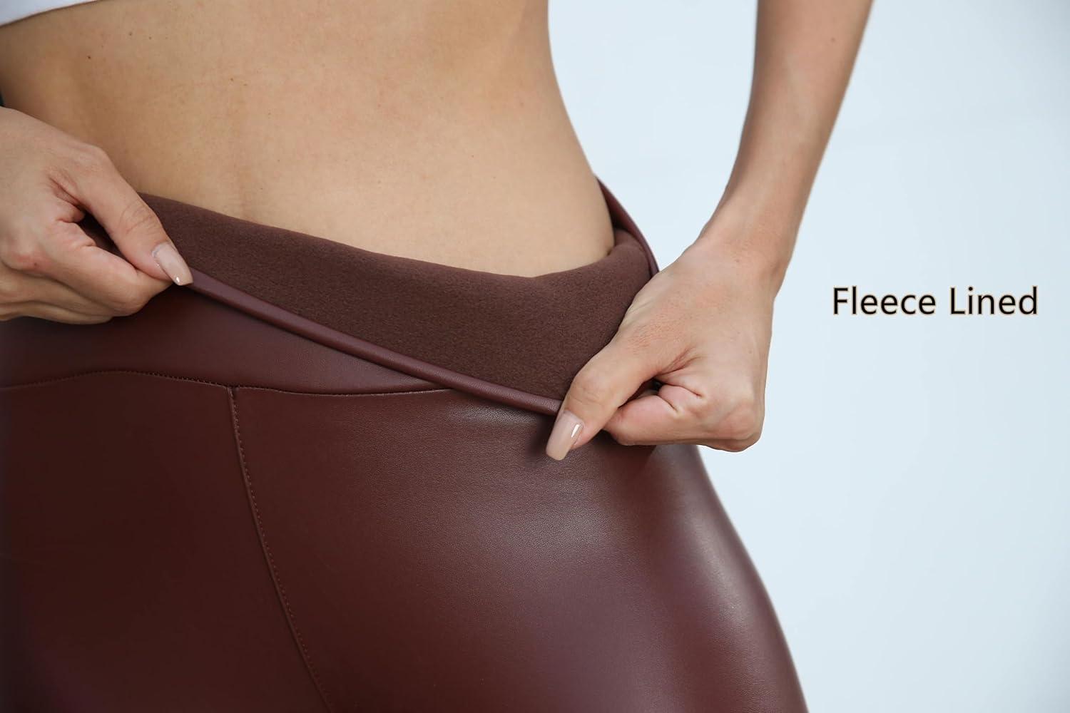 imageKotii Womens Soft Faux Leather Leggings High Waisted Leather Pants PU Slim Pleather Pants TightsFleece Lined With Pockets823brown