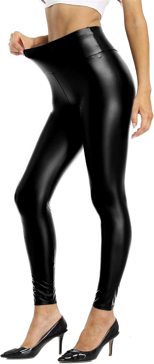 imageKotii Womens Soft Faux Leather Leggings High Waisted Leather Pants PU Slim Pleather Pants TightsNo Fleece817black