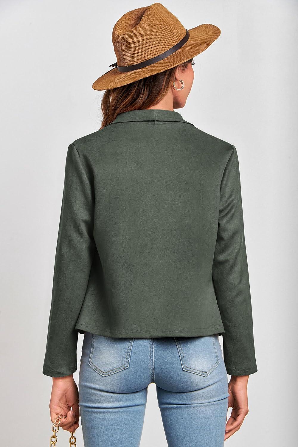 imagePRETTYGARDEN Womens Faux Suede Jackets 2026 Fashion Fall Clothes Long Sleeve Open Front Cropped Coat OutwearLight Green