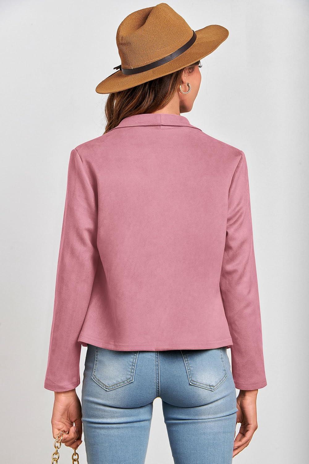 imagePRETTYGARDEN Womens Faux Suede Jackets 2026 Fashion Fall Clothes Long Sleeve Open Front Cropped Coat OutwearPink