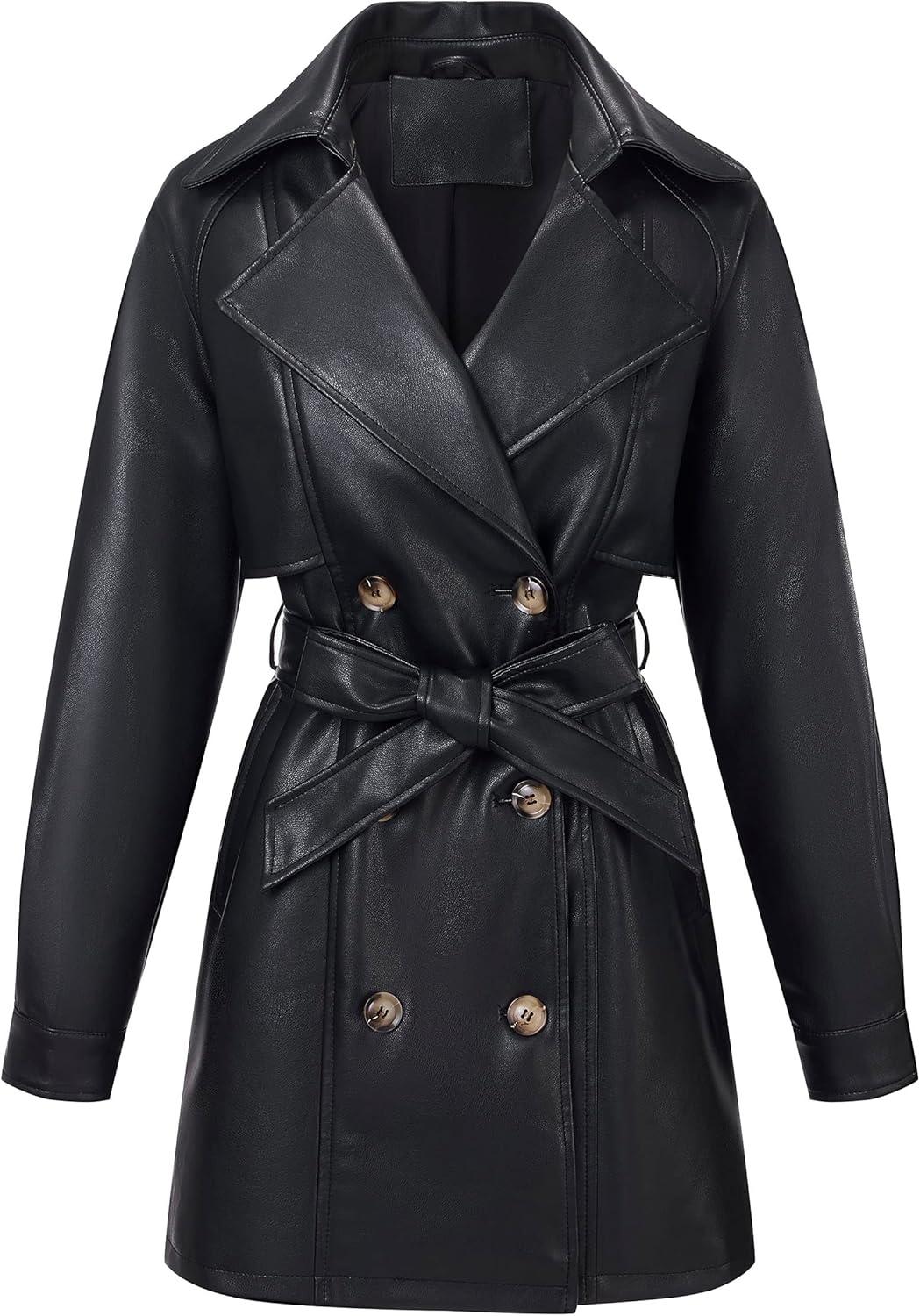 imageRISISSIDA Women Faux Leather Blazer JacketSpring Fall Vegan Pleather Soft Casual Lapel Button Down CoatBlackthigh Lengthdouble Breastedloose