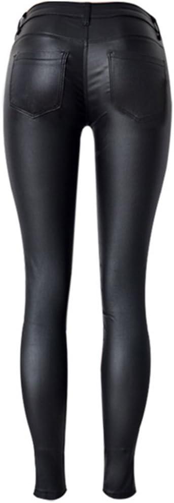 imageSHOWADAY Womens Sexy Stretchy PU Leather Slim Fit Rider Pants Skinny LeggingsBlack