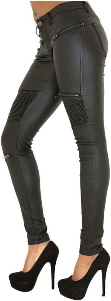 imageSHOWADAY Womens Sexy Stretchy PU Leather Slim Fit Rider Pants Skinny LeggingsBlack