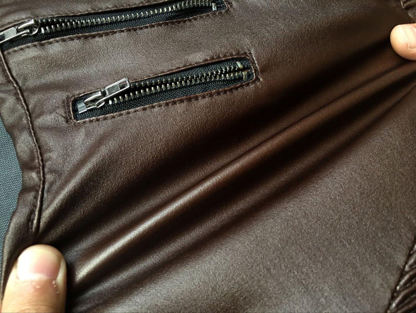 imageSHOWADAY Womens Sexy Stretchy PU Leather Slim Fit Rider Pants Skinny LeggingsBrown