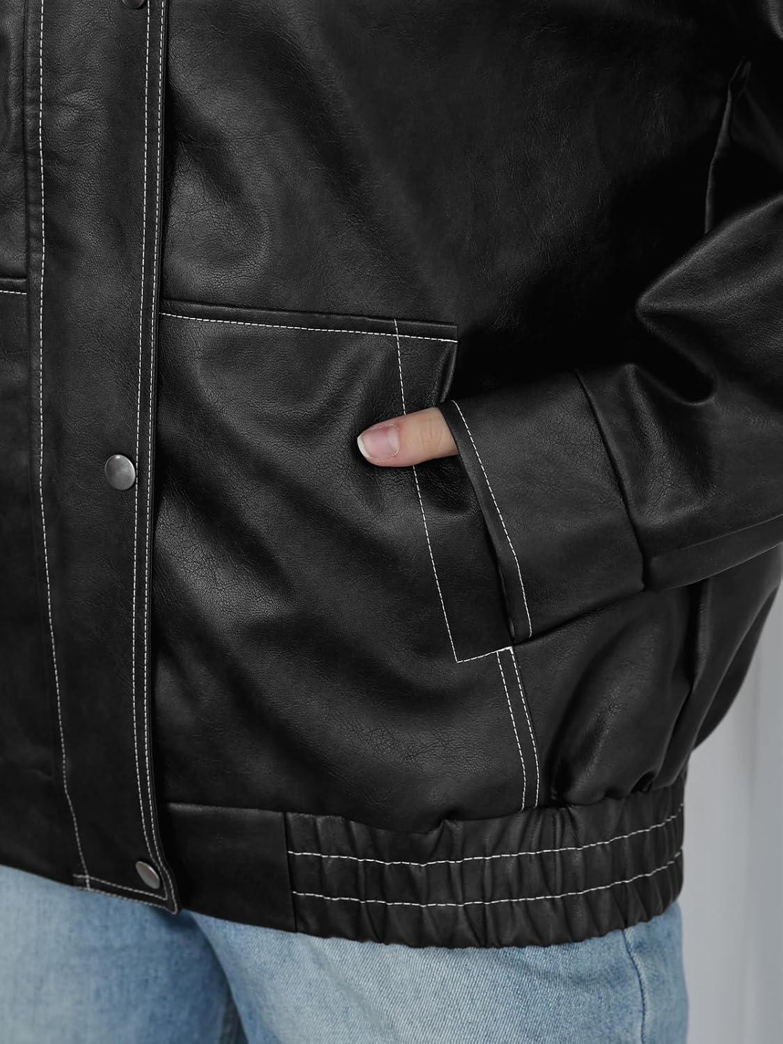 imageTrendy Queen Womens Oversized Leather Jackets Fall Motorcycle Bomber Winter Coats 2026Black
