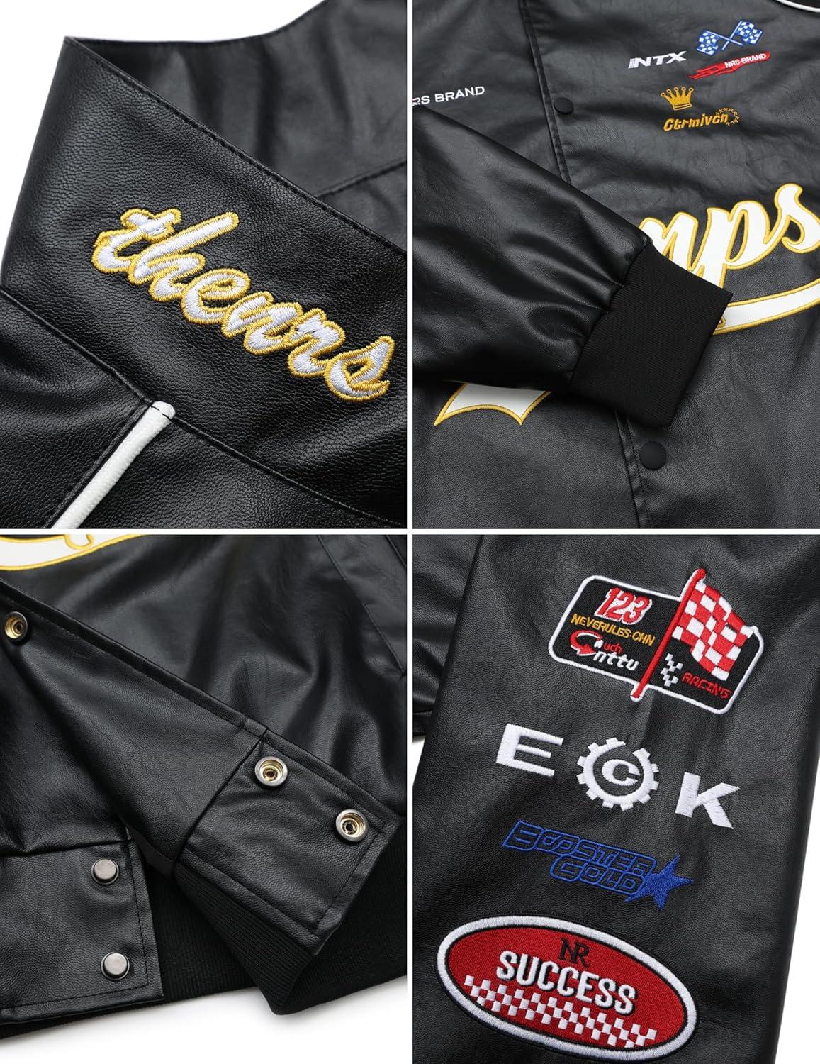 imageVamtac Faux Leather Motocross Jackets Oversized Vintage Racing Varsity Bomber Coat Unisex Trendy StreetwearBlack