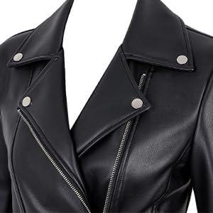 imageWomen Leather Jacket Buttery Soft Faux Leather Motorcycle Moto Biker Short Jacket Stretchy Sleeve Asymmetrical Stylish CoatBlack