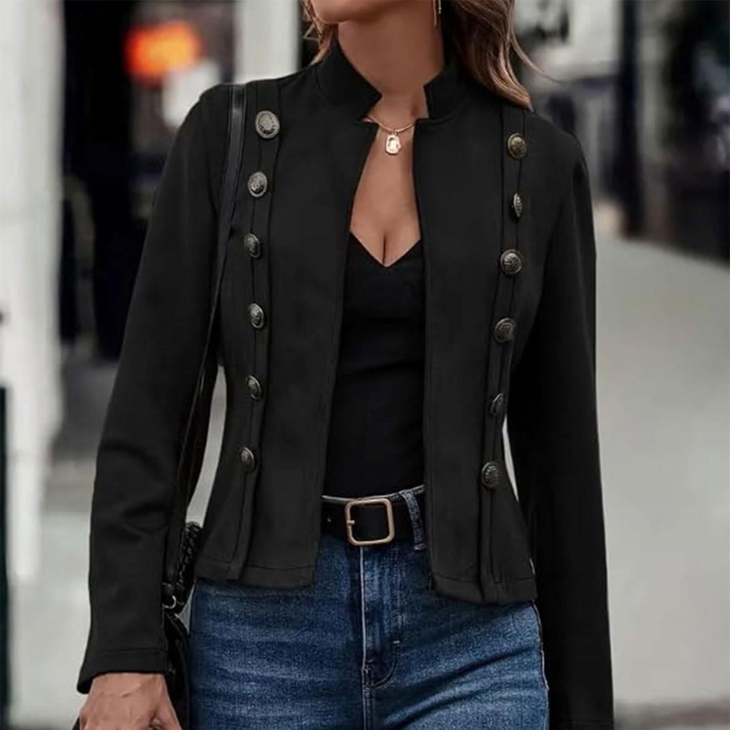 imageWomens Faux Suede Jackets Cropped Blazer 2026 Fall Casual Business Long Sleeve CoatBlack