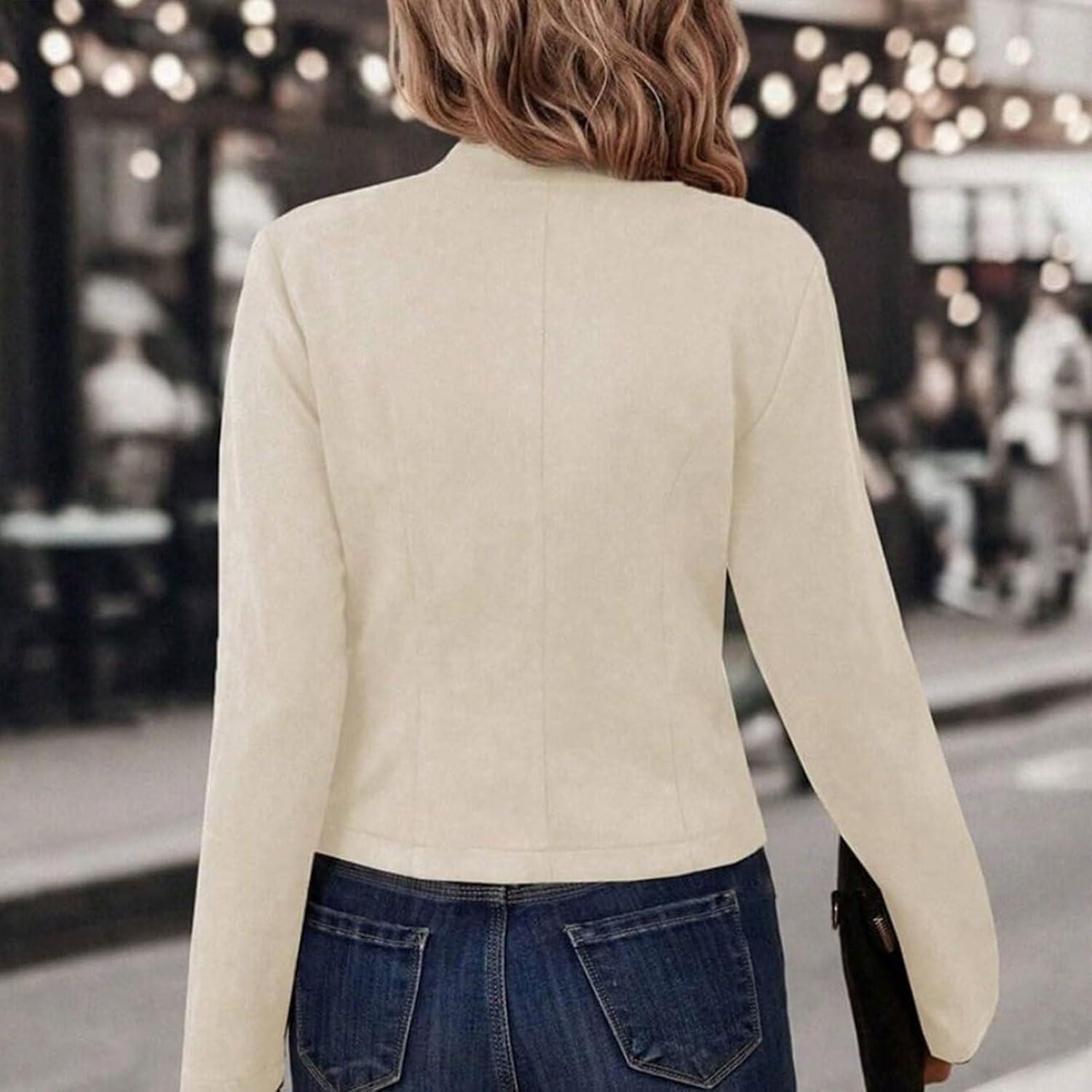 imageWomens Faux Suede Jackets Cropped Blazer 2026 Fall Casual Business Long Sleeve CoatWhite