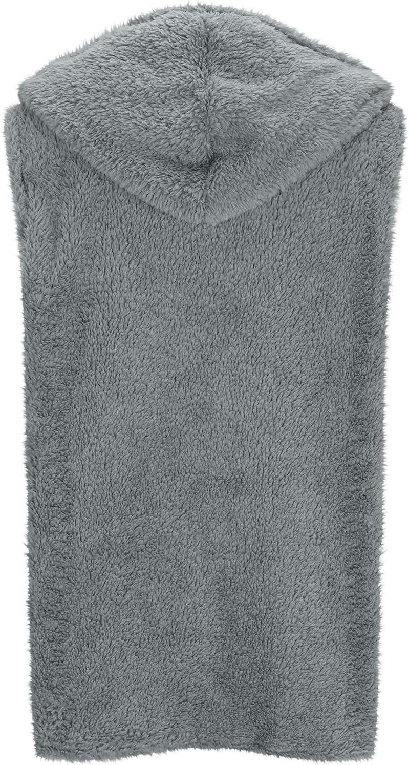 imageWomens Fuzzy Fleece Sherpa Vest Sleeveless Open Front Hooded Vests Faux Fur Warm Winter Jacket Running Vest with PocketsGray