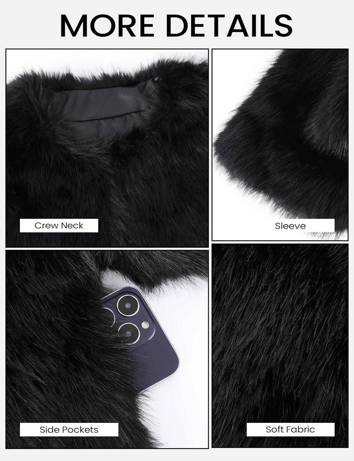 imageWyeysyt Womens Faux Fur Coat Cropped Fur Jacket Fluffy Long Sleeve Open Front Fuzzy Winter Warm OuterwearBlack